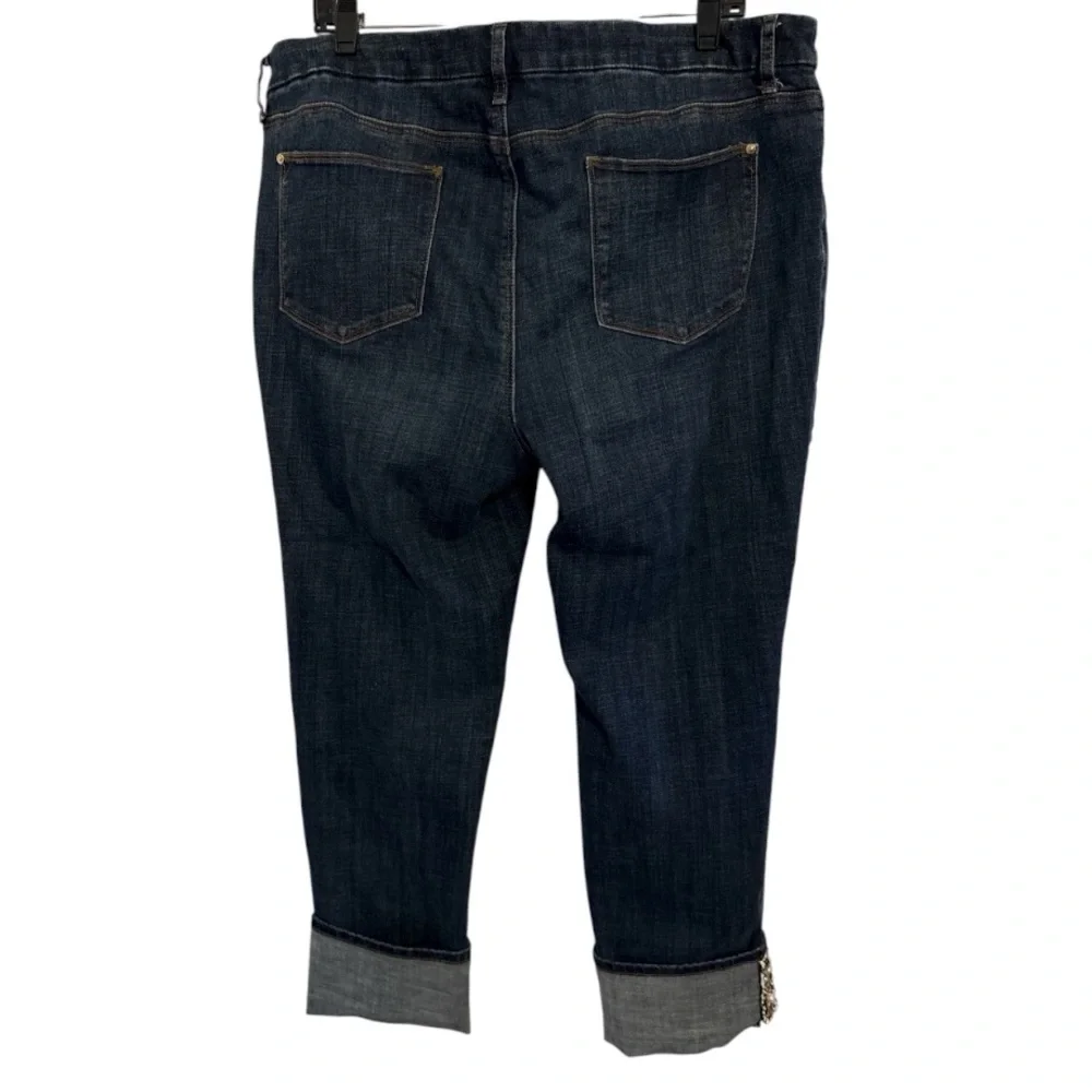 Chico’s So Slimming Girlfriend Slim Ankle Jeans with Pearl Cuff Accent 16P - Picture 6 of 11